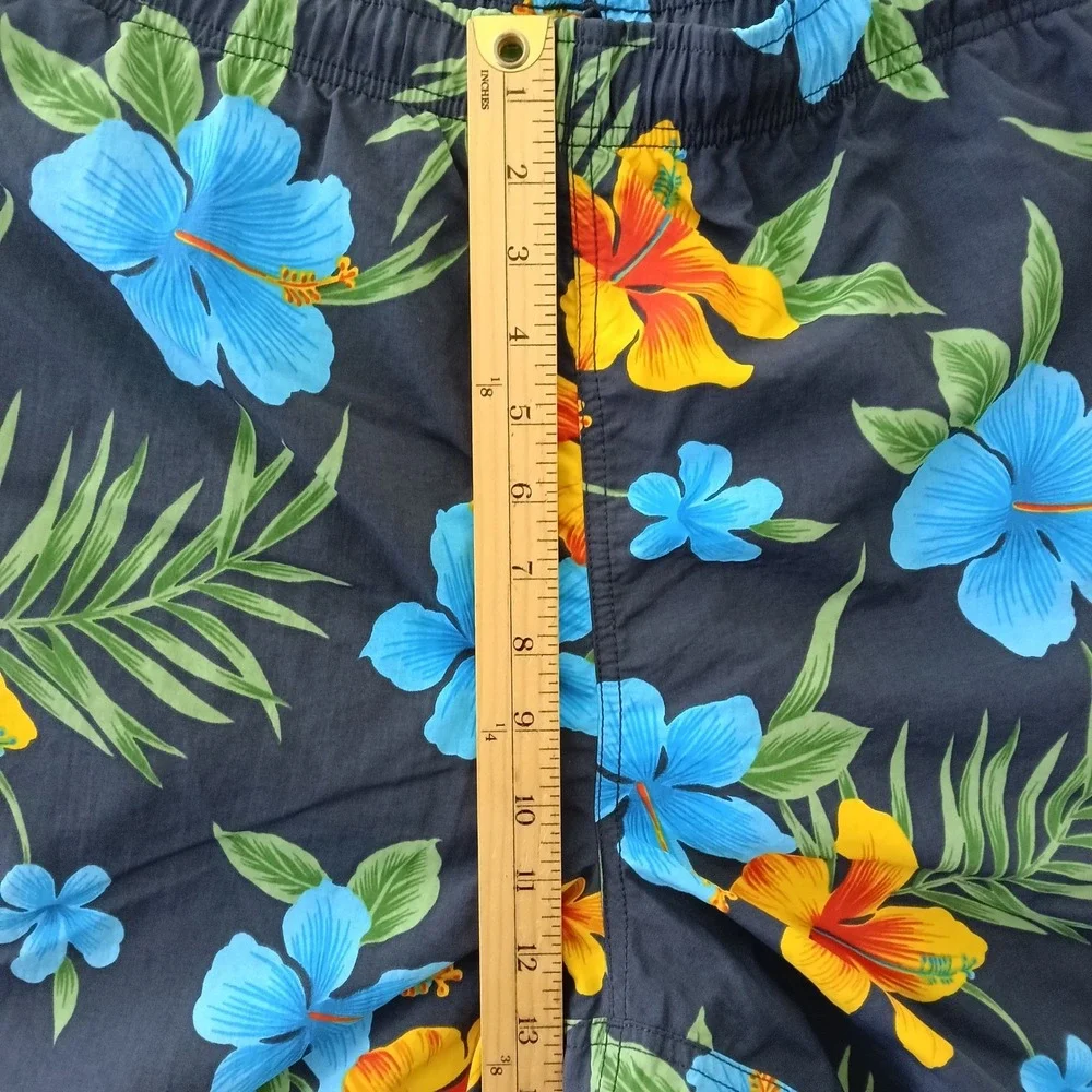 Nautica Mens XL Swim Trunks Navy Blue Tropical Hibiscus Floral Mesh Lined